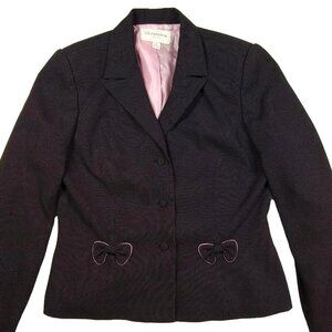 Liz Claiborne Coquette Blazer Pink Black Polka Dot Bows Vtg 90s Womens Suit L 12